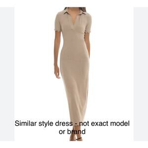 Caroline Constas Red Dress Knit Midi bodycon Crochet Collar size M